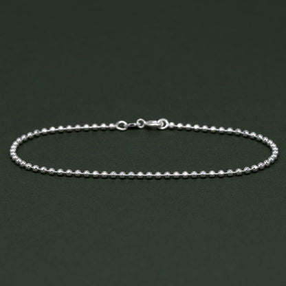 Sterling Silver 2mm Diamond Cut Ball Bead Chain Anklet
