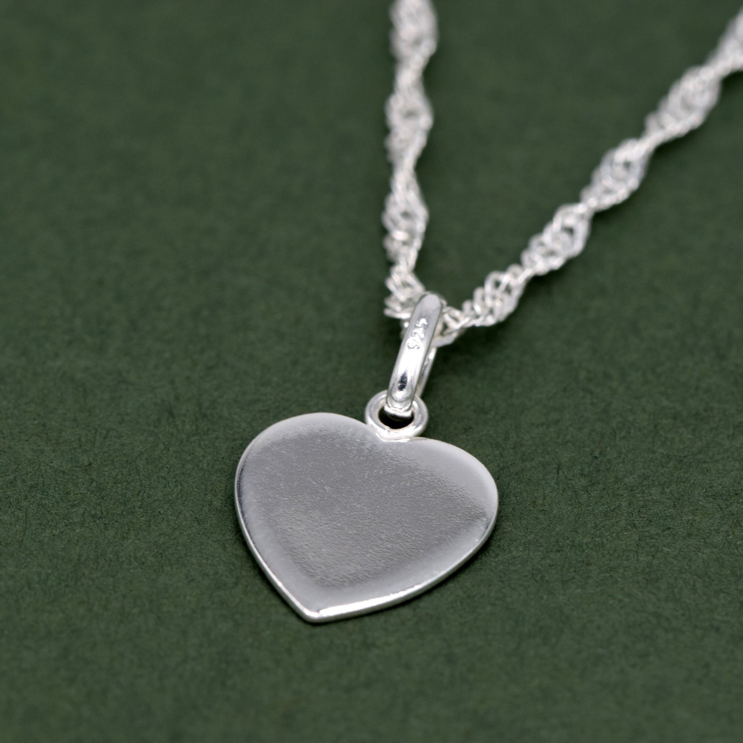 Sterling Silver Flat Heart Pendant Necklace on Singapore Chain