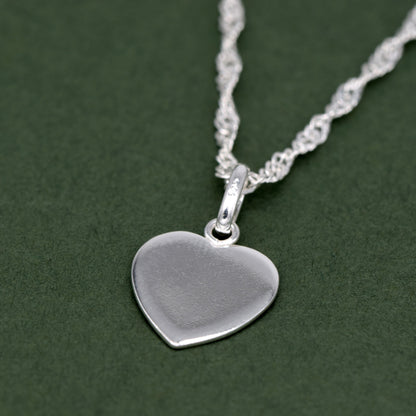 Sterling Silver Flat Heart Pendant Necklace on Singapore Chain