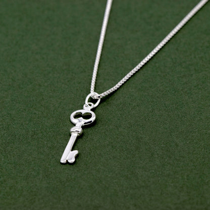 Sterling Silver Key Pendant Necklace on Box Chain