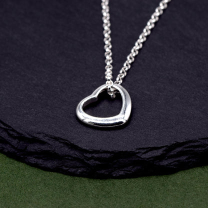 Sterling Silver Floating/Open Heart Pendant on Rolo Chain