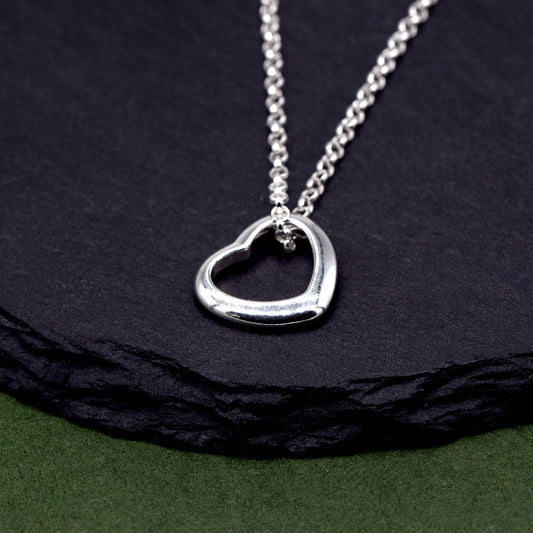 Sterling Silver Floating/Open Heart Pendant on Rolo Chain