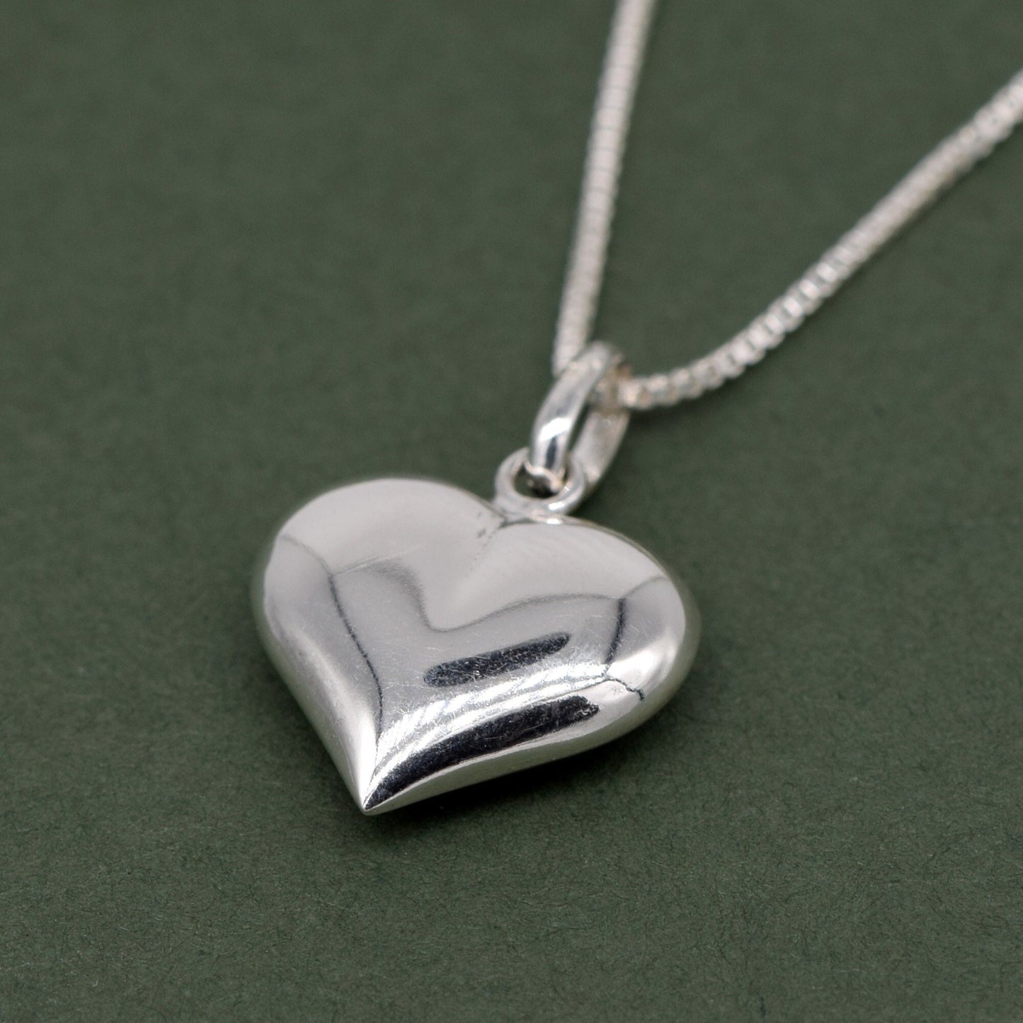 Sterling Silver Puffed Heart Pendant Necklace on Box Chain