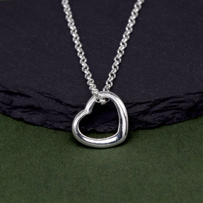 Sterling Silver Floating/Open Heart Pendant on Rolo Chain