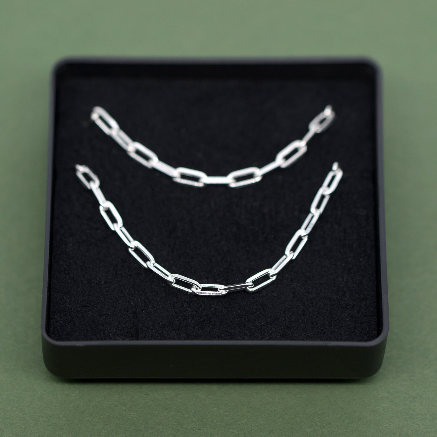 Sterling Silver 2.7mm Paperclip Chain Bracelet and Necklace Matching Set in Gift Box