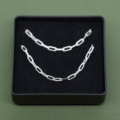 Sterling Silver 2.7mm Paperclip Chain Bracelet and Necklace Matching Set in Gift Box