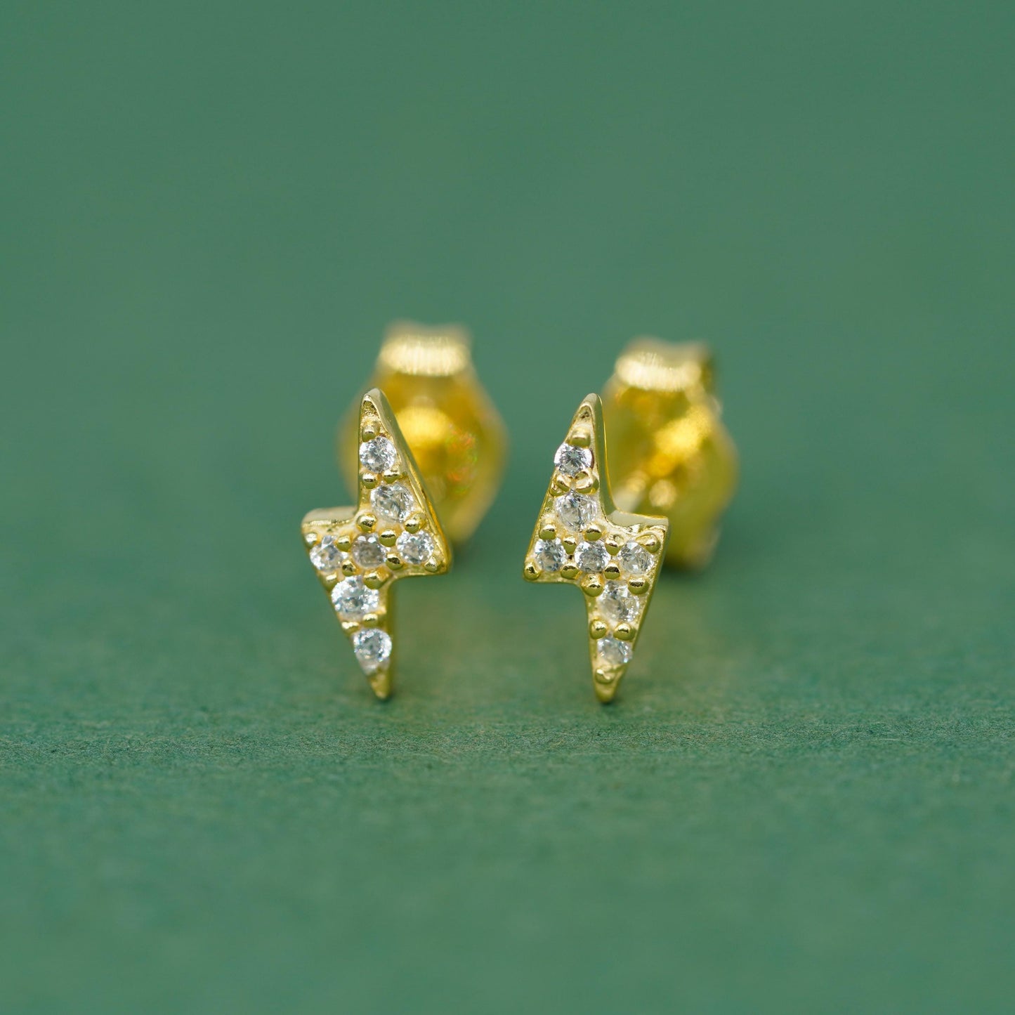 Gold Plated Sterling Silver 7.8mm Cubic Zirconia Lighting Bolt Stud Earrings