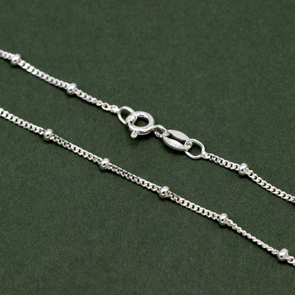 Sterling Silver 1.2mm Satellite Ball Beaded Curb Chain Anklet