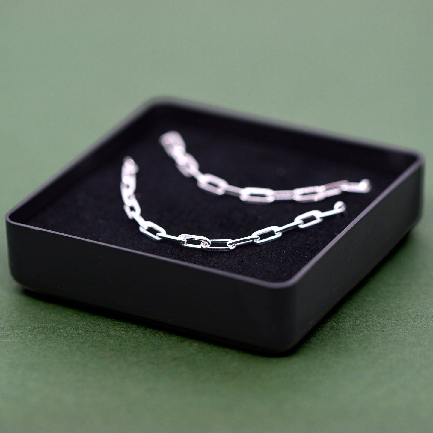 Sterling Silver 2.7mm Paperclip Chain Bracelet and Necklace Matching Set in Gift Box