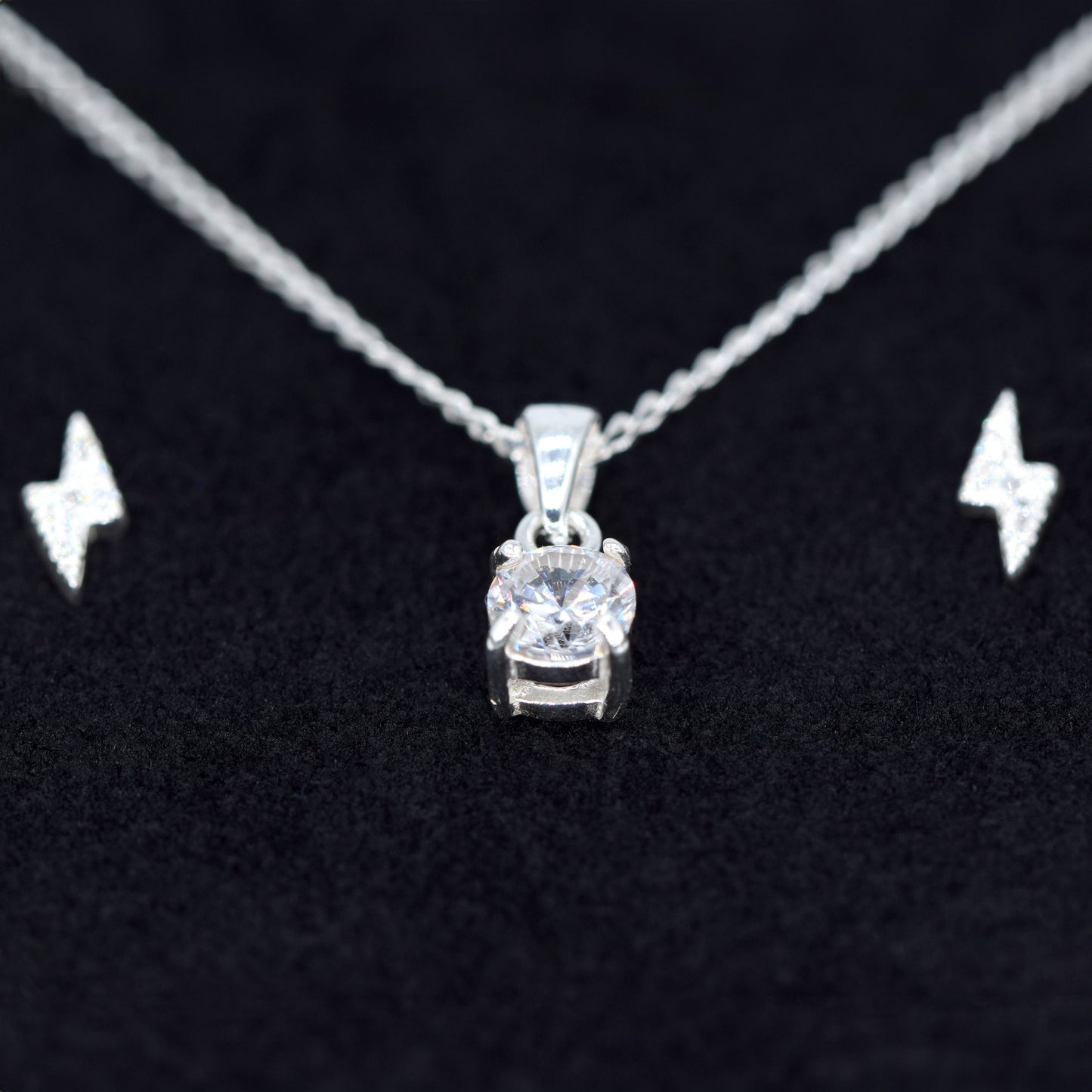 Sterling Silver Cubic Zircona Necklace & Bolt Earrings Gift Set