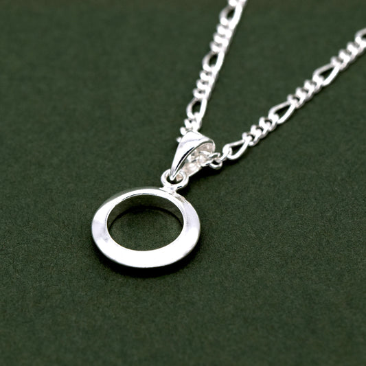 Sterling Silver Circle Of Life Round Pendant on Figaro Chain