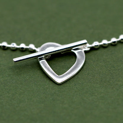 Sterling Silver 16" Heart and T-Bar Necklace