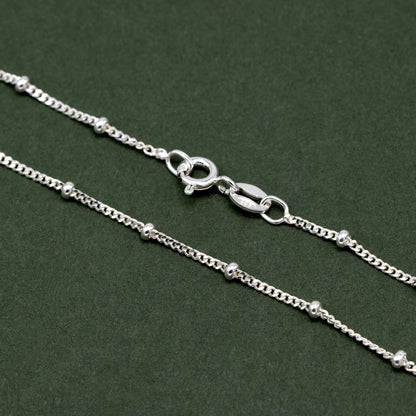 Sterling Silver Satellite Saturn Curb Chain with 2mm Beads Anklet