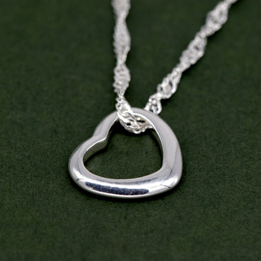 Sterling Silver Open Floating Heart Pendant Necklace on Singapore Chain