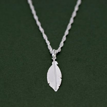 Sterling Silver Feather Pendant Necklace on Singapore Chain