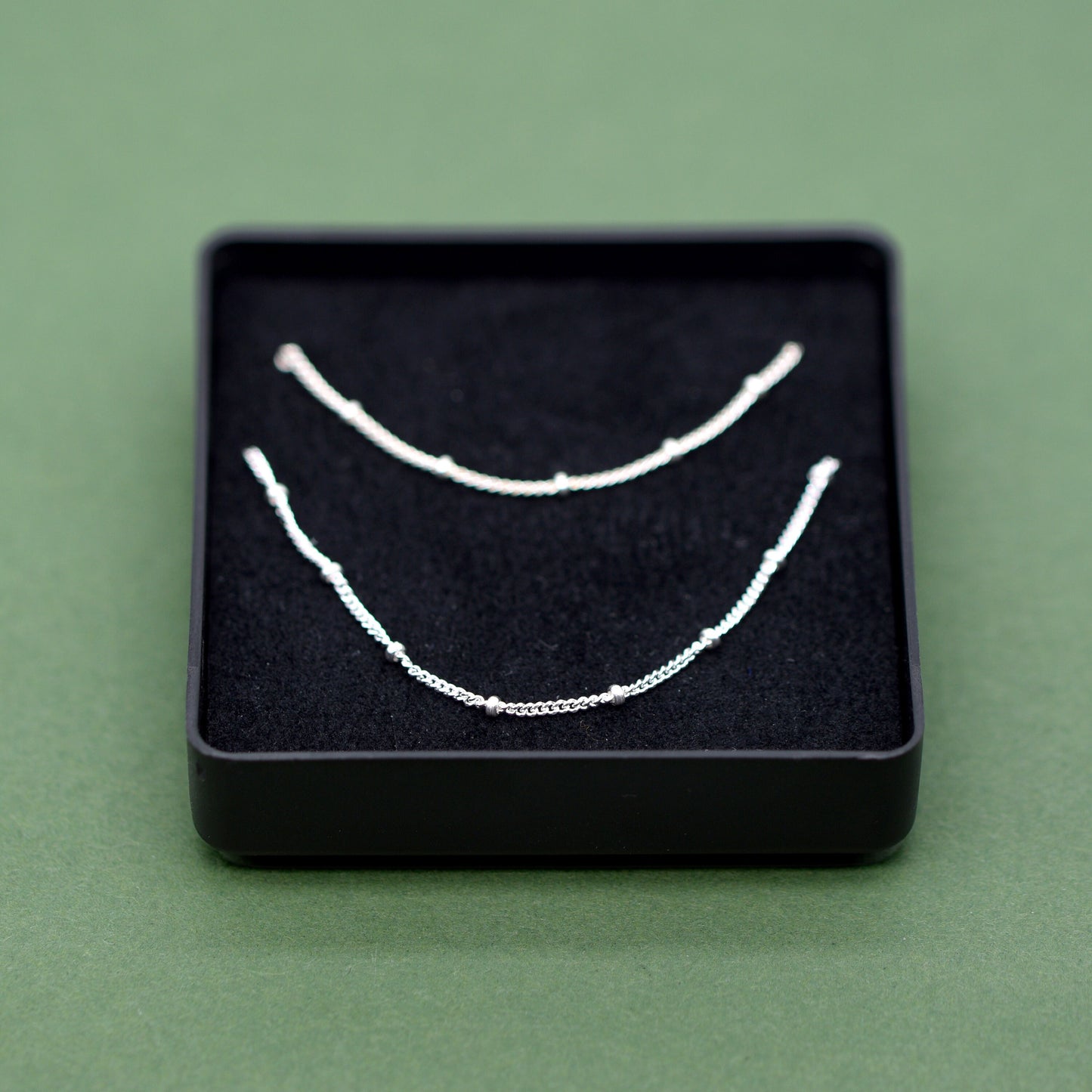 Sterling Silver Satellite Curb Chain Bracelet & Necklace Set