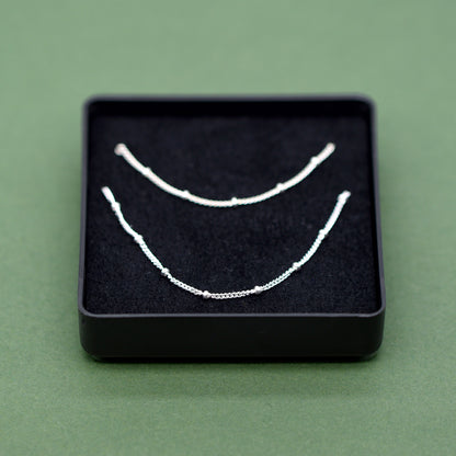 Sterling Silver Satellite Curb Chain Bracelet & Necklace Set