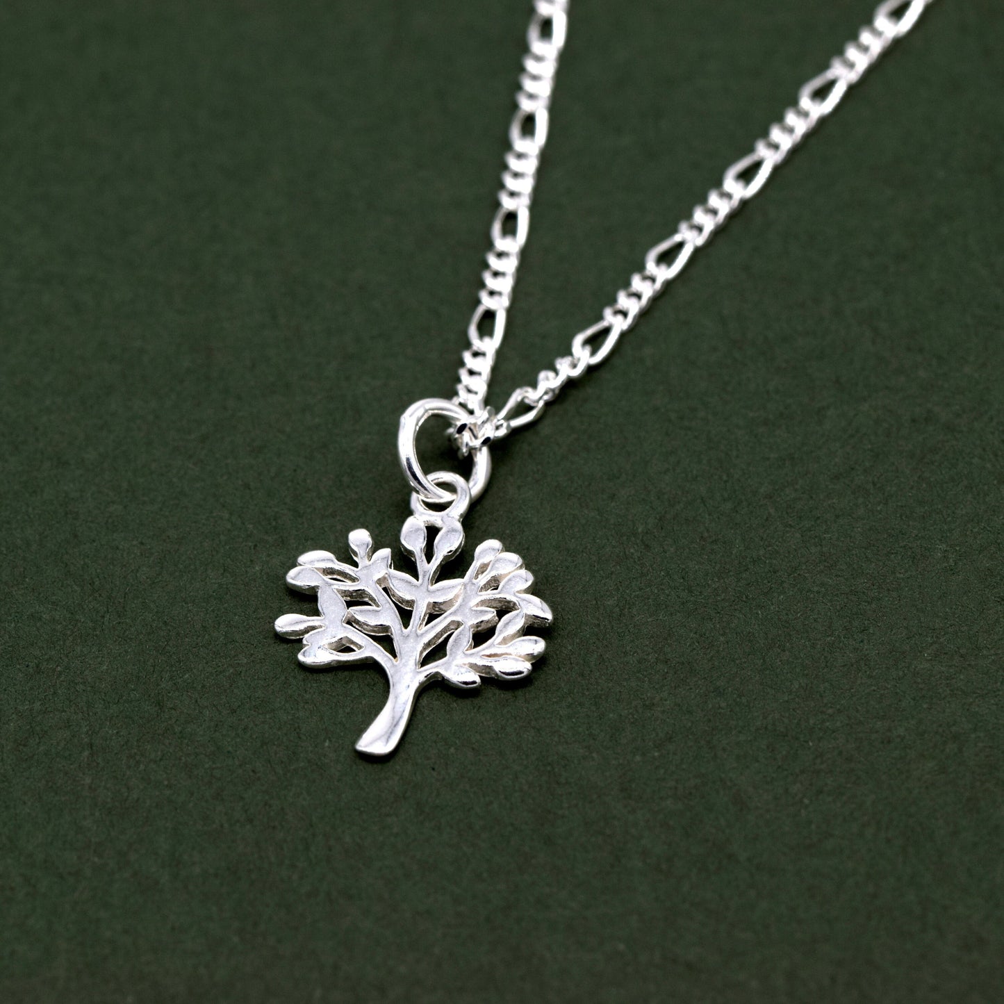Sterling Silver Tree of Life Pendant Necklace D/C Figaro Chain