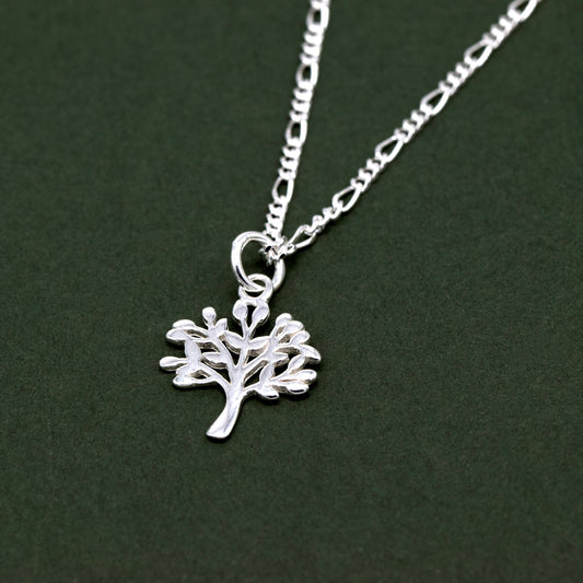 Sterling Silver Tree of Life Pendant Necklace D/C Figaro Chain