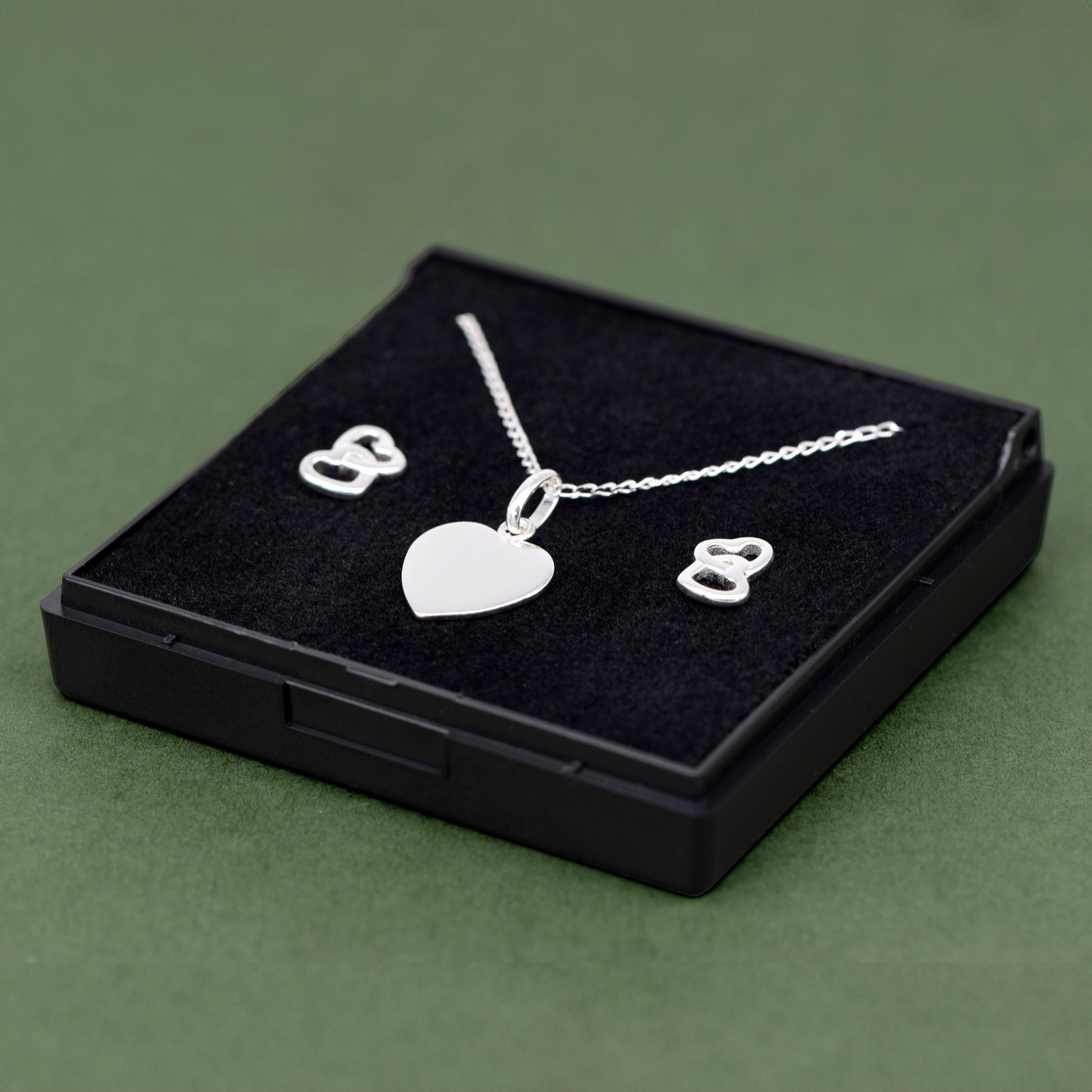 Sterling Silver Heart Necklace & Earrings Gift Set