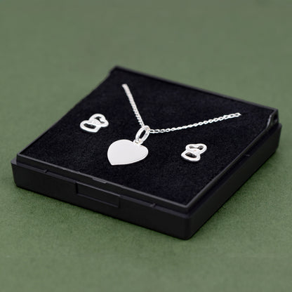 Sterling Silver Heart Necklace & Earrings Gift Set