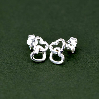 Sterling Silver Double Open Heart Stud Earrings