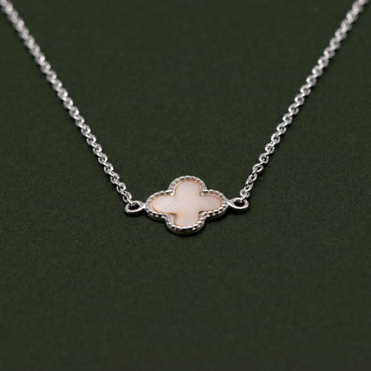 Sterling Silver Four Leaf Clover Motif Necklace On 17” - 18” Rolo Chain