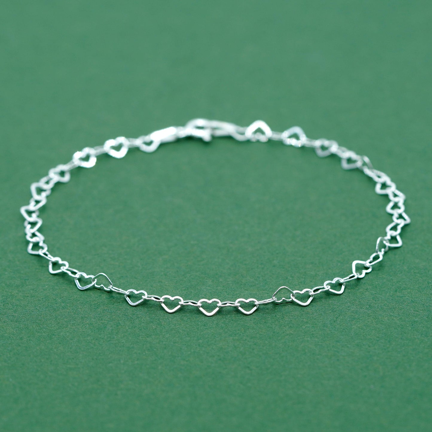Sterling Silver 3mm Heart Link Bracelet