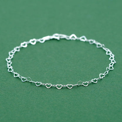 Sterling Silver 3mm Heart Link Bracelet