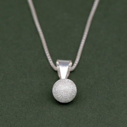 Sterling Silver Frosted Ball Pendant Necklace on Box Chain