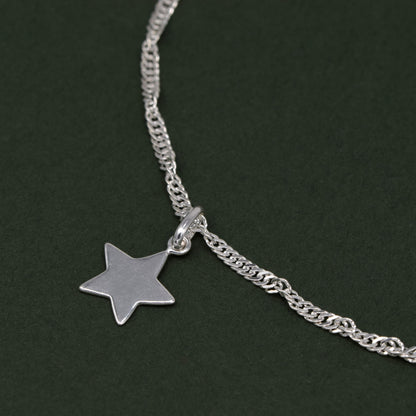 Sterling Silver Singapore Chain Bracelet With Star Charm