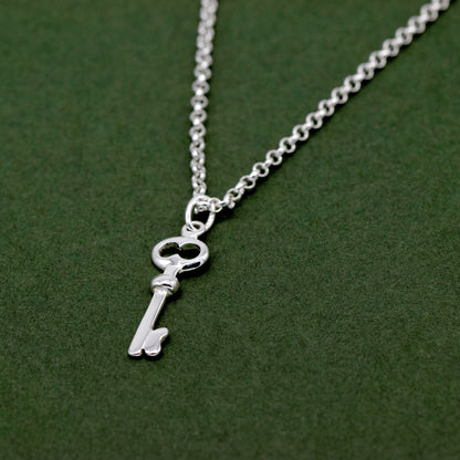 Sterling Silver Key Pendant Necklace on Rolo Chain