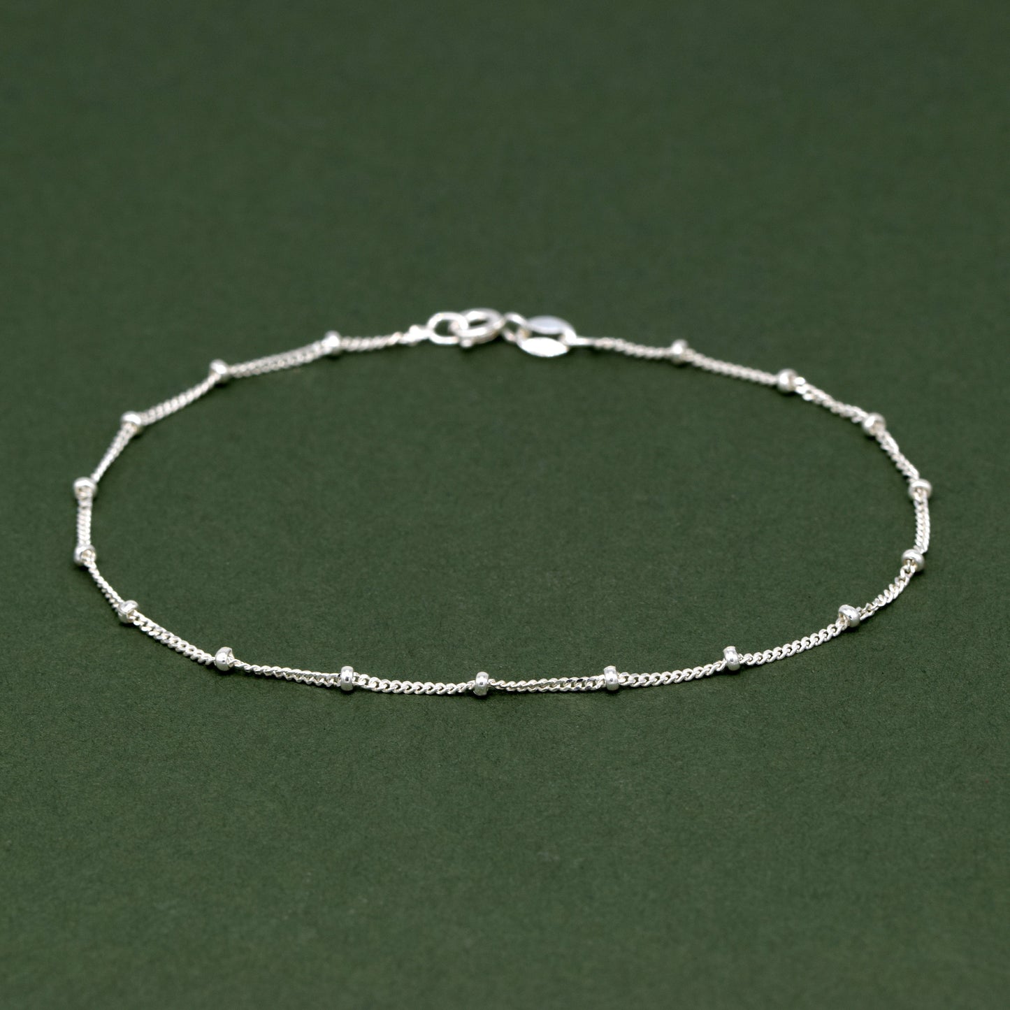 Sterling Silver Satellite Saturn Curb Chain with 2mm Beads Anklet
