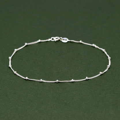 Sterling Silver Satellite Saturn Curb Chain with 2mm Beads Anklet