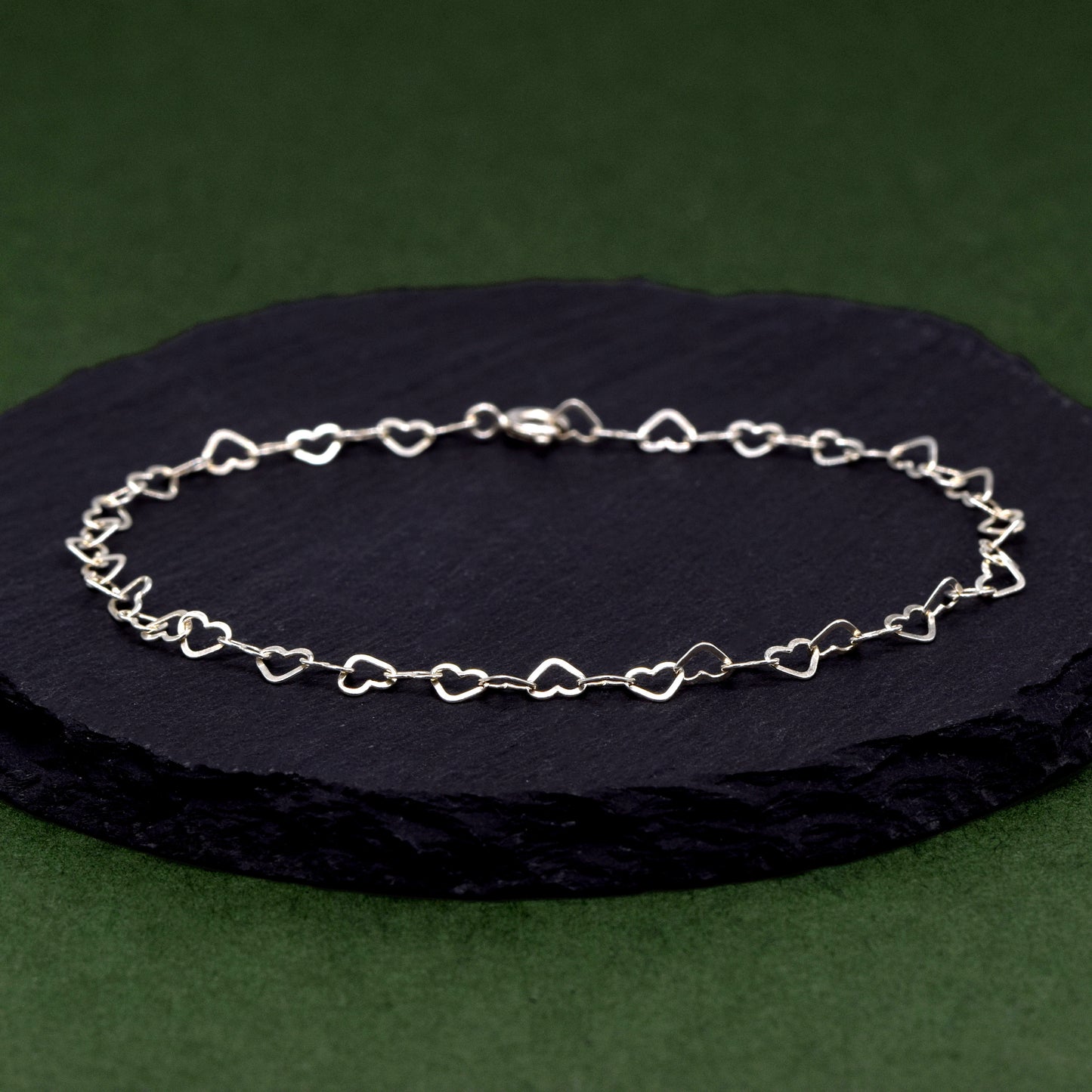 Sterling Silver 3mm Heart Link Anklet