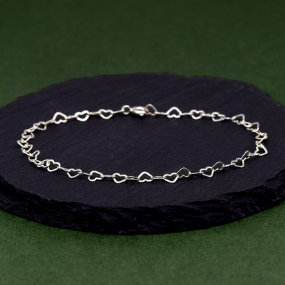 Sterling Silver 3mm Heart Link Anklet