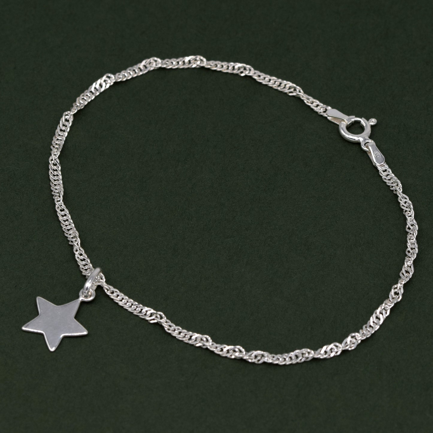 Sterling Silver Singapore Chain Bracelet With Star Charm