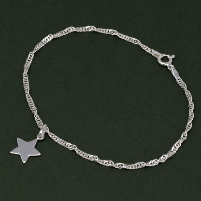 Sterling Silver Singapore Chain Bracelet With Star Charm