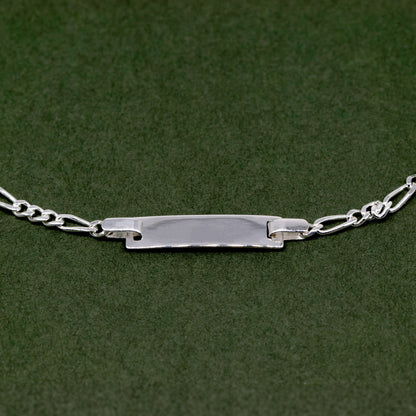 Sterling Silver Figaro Chain ID Bracelet 7"