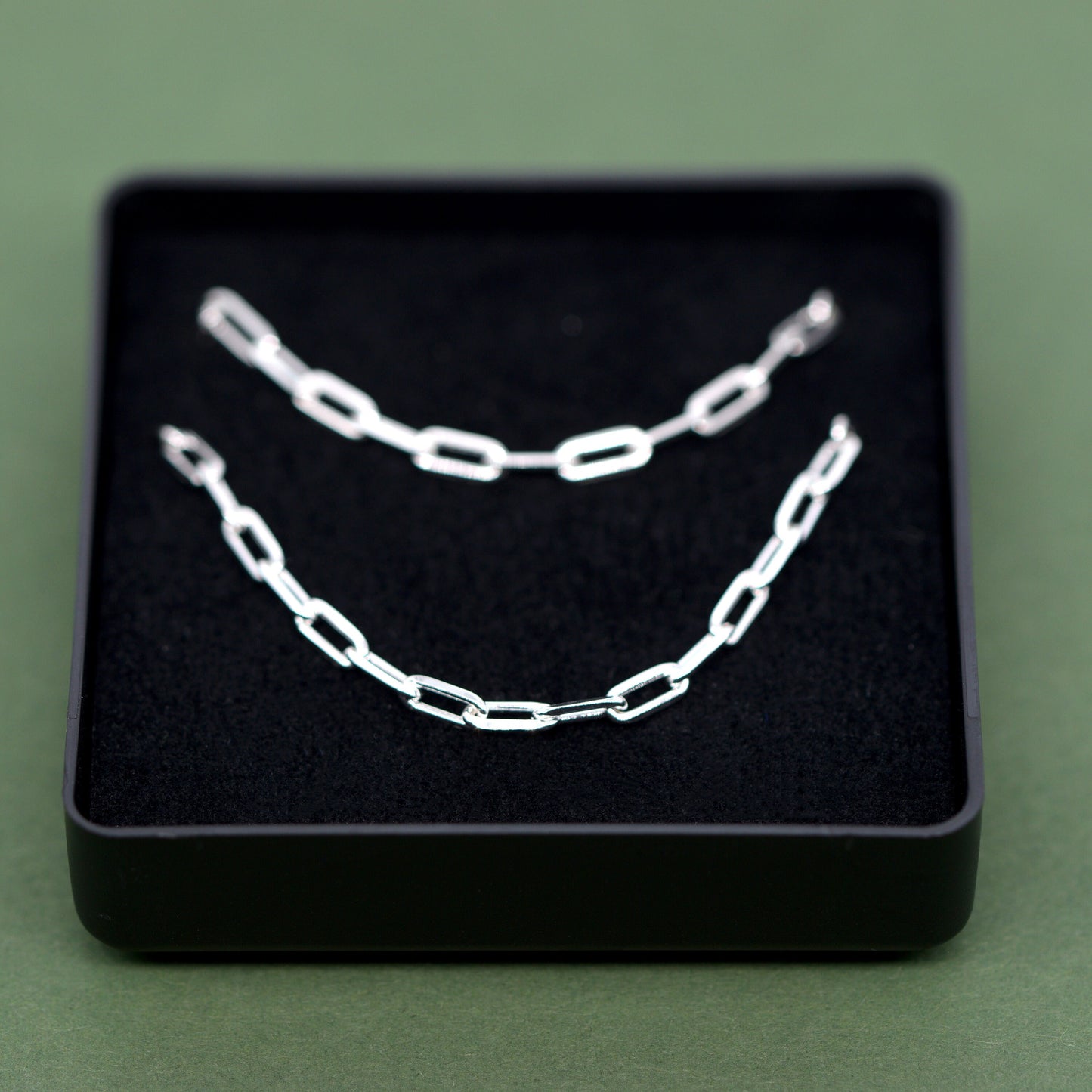 Sterling Silver 2.7mm Paperclip Chain Bracelet and Necklace Matching Set in Gift Box