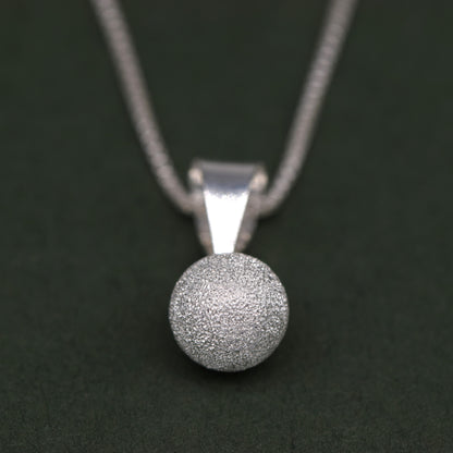 Sterling Silver Frosted Ball Pendant Necklace on Box Chain