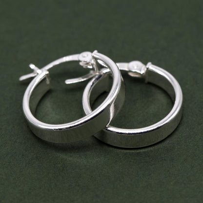 Sterling Silver Creole Style 15mm Flat Hoop Earrings