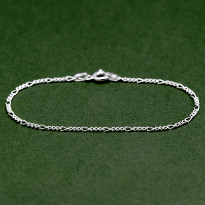 Sterling Silver 1.9mm D/C Figaro Chain Anklet