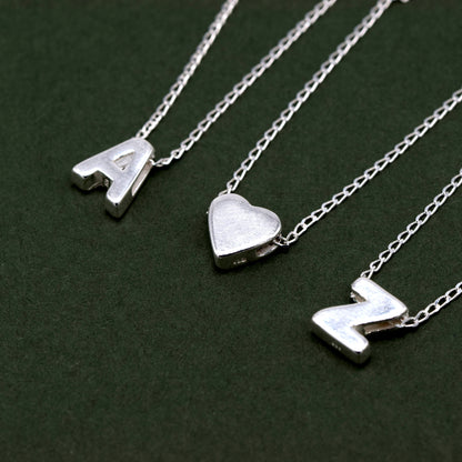 Sterling Silver Initial Charm Letter Necklace on 14"-18" Curb Chain