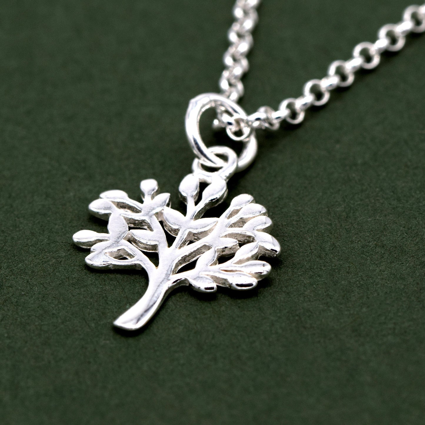 Sterling Silver Tree of Life Pendant Necklace on D/C Rolo Chain
