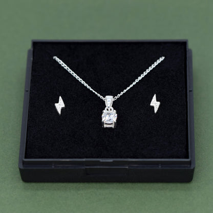 Sterling Silver Cubic Zircona Necklace & Bolt Earrings Gift Set