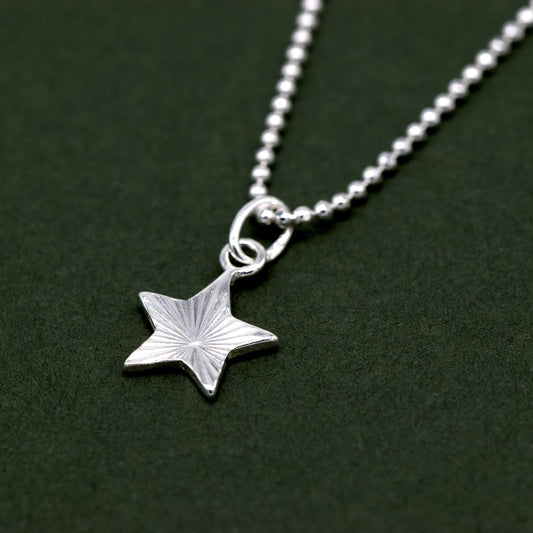 Sterling Silver Diamond Cut Fluted Star Pendant on D/C Ball Chain