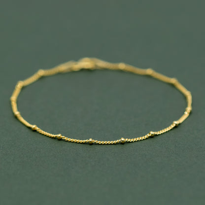 Gold Plated Sterling Silver Beaded Curb Chain Bracelet