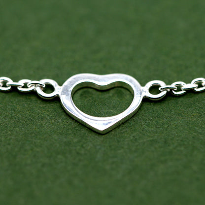 Sterling Silver 6.5", 7.5" Open Heart Bracelet on Rolo Chain