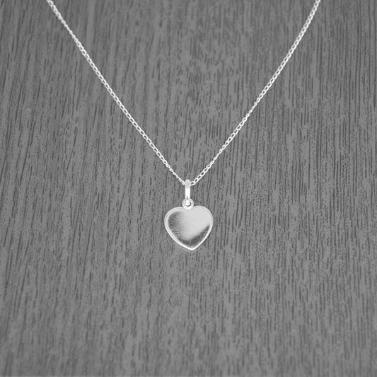 Sterling Silver Flat Heart Pendant on Curb Chain
